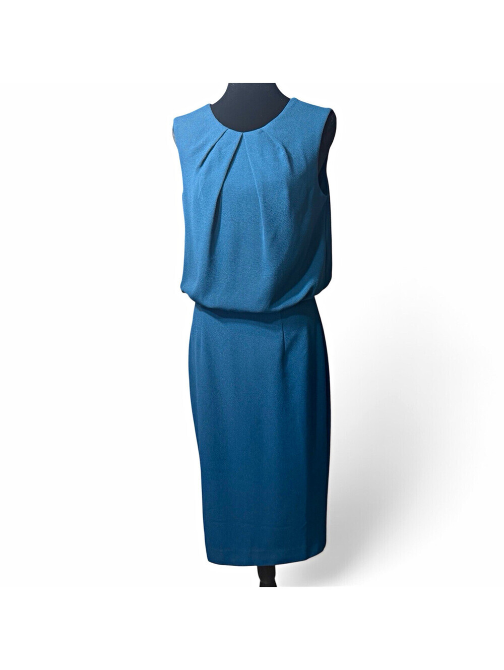 Dress the Population Teal Blue Pleated Sheath Knee Dress Slit Zip Sleeveless M